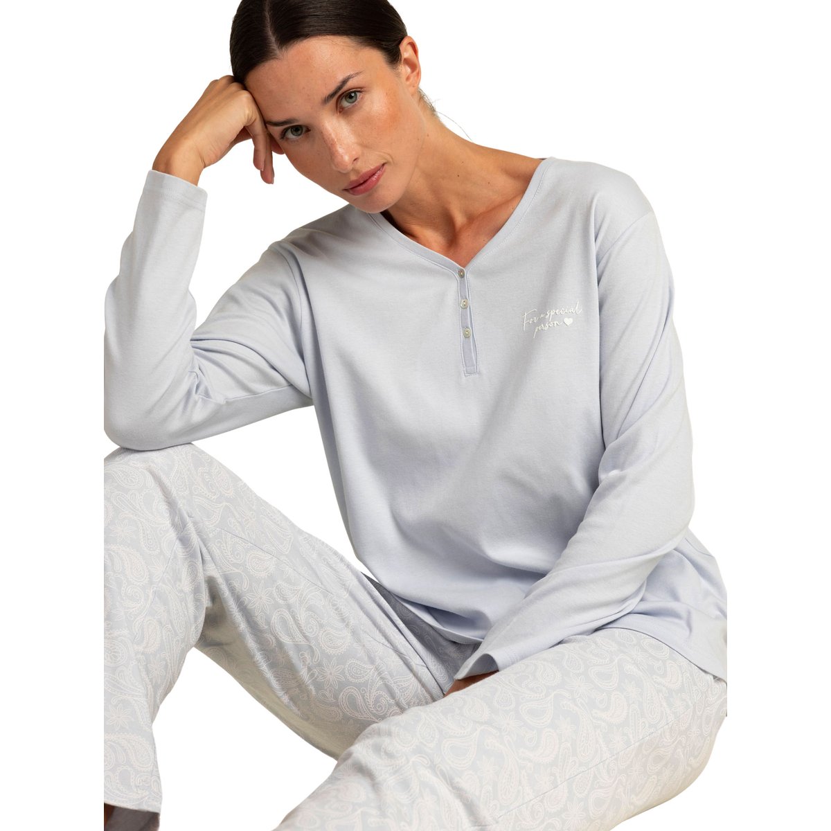 Pyjama pantalon top manches longues Special Person bleu, ADMAS
