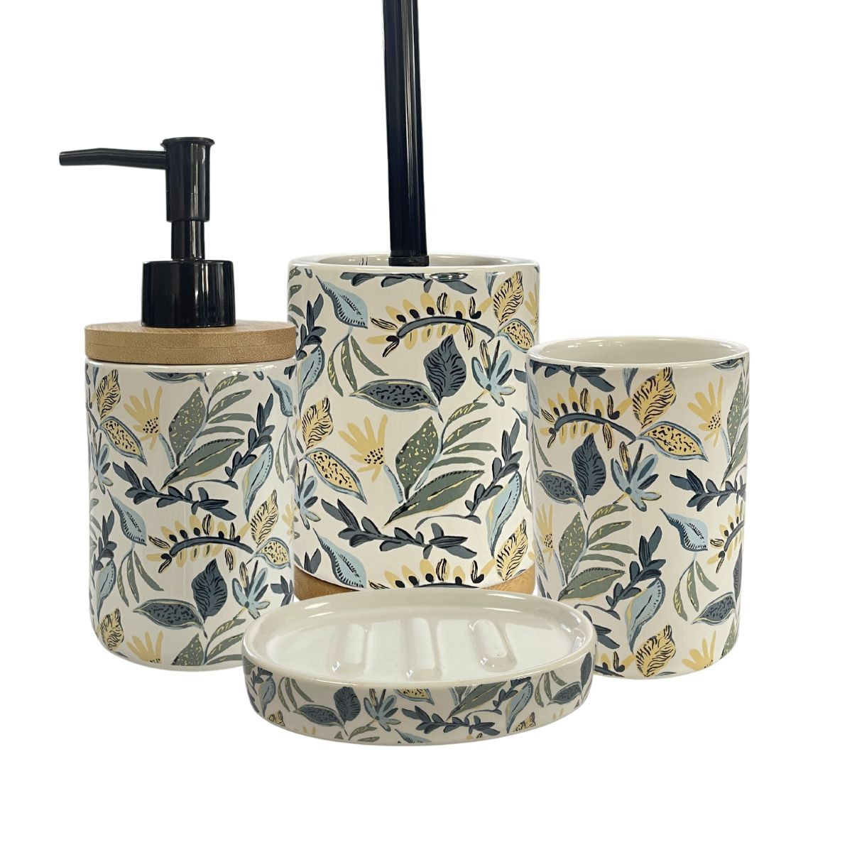 Set salle de bain végétal 4 pièces céramique JUNGLE bleu, GUY LEVASSEUR