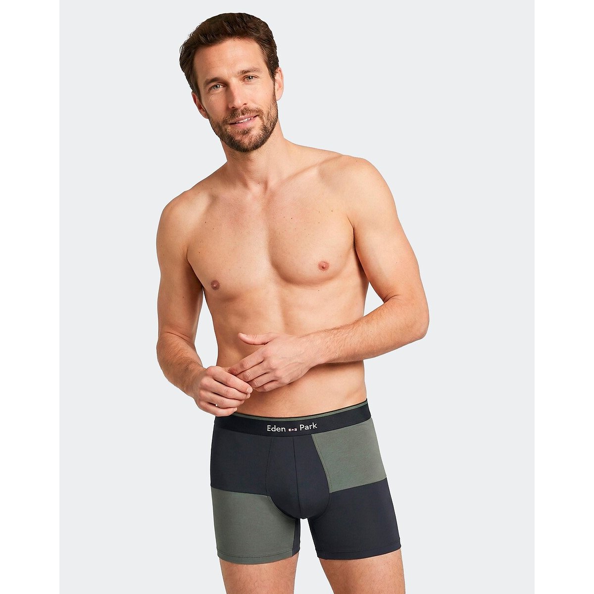 Lot de 2 boxers bleu marine + kaki, EDEN PARK