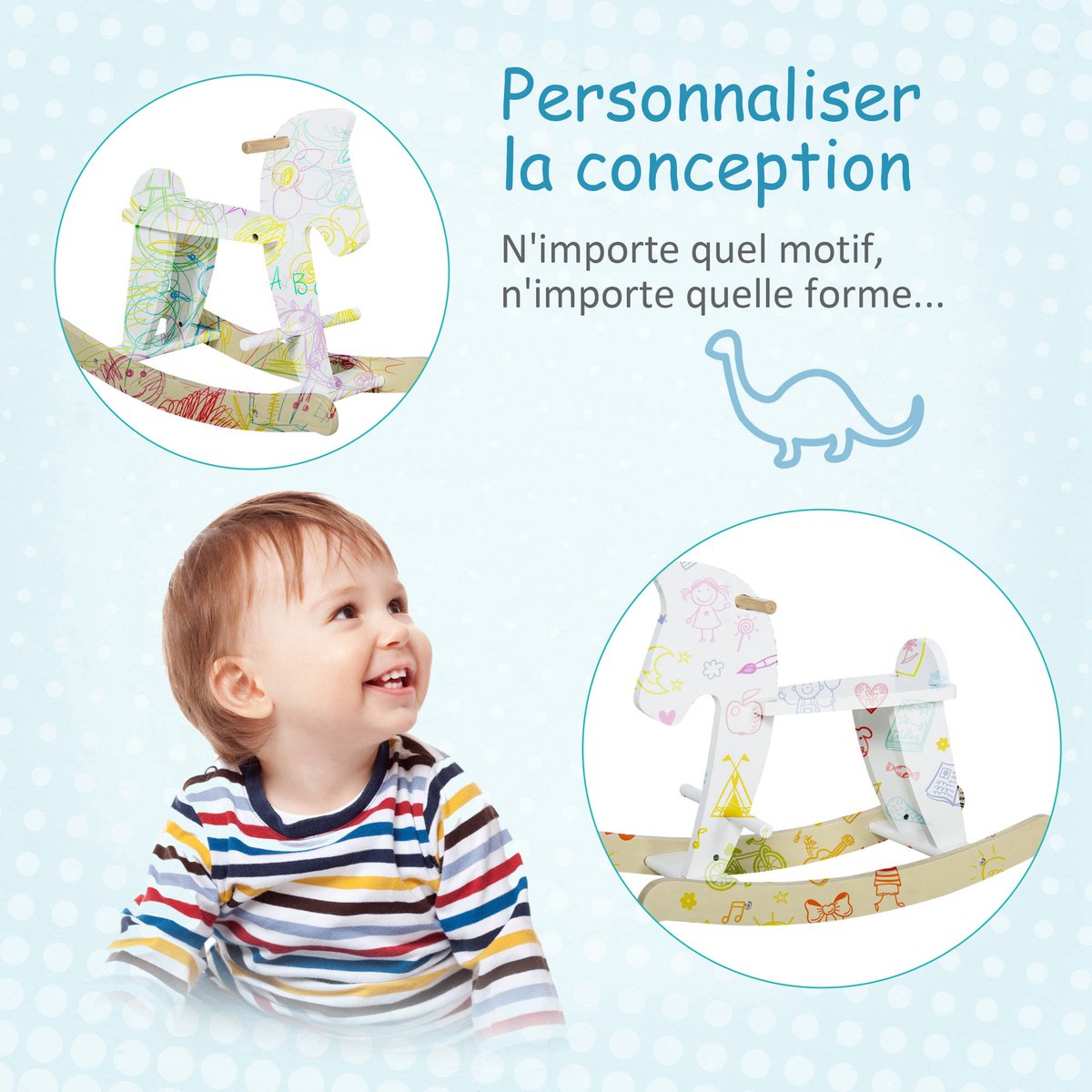 Cheval à bascule pour enfants Panneaux MDF blanc, HOMCOM