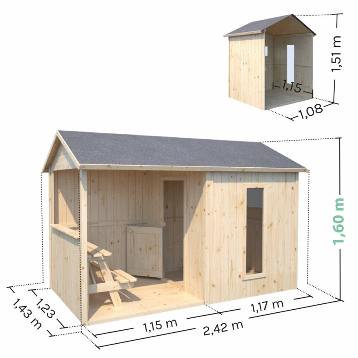 Cabane en bois enfant avec table JAZZ beige, SOULET