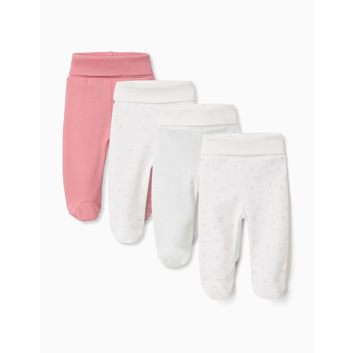 4 pantalons avec pieds en coton unis/imprimés multicolore, ZIPPY