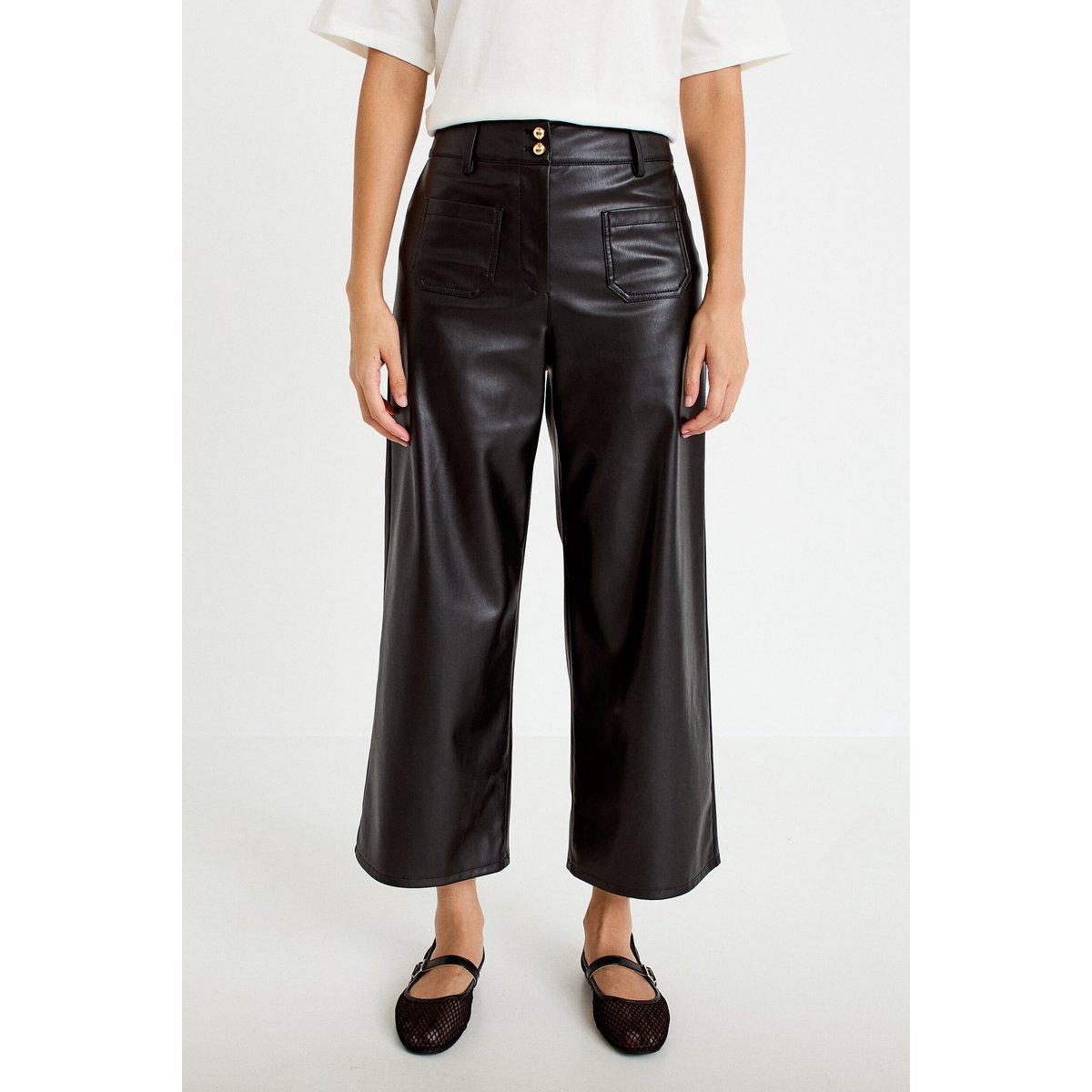 Pantalon bootcut 3/4 taille haute noir, CACHE CACHE