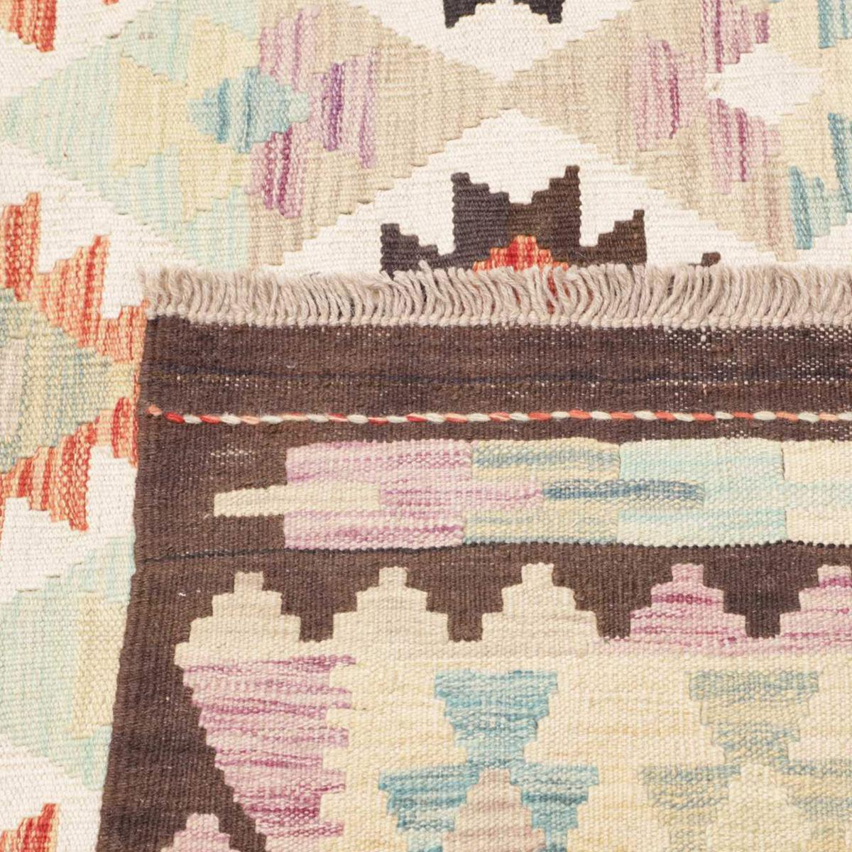Tapis kilim géométrique, tissé à plat, laine naturelle, KILIM 61 multicolore, crème, orange, UN AMOUR DE TAPIS