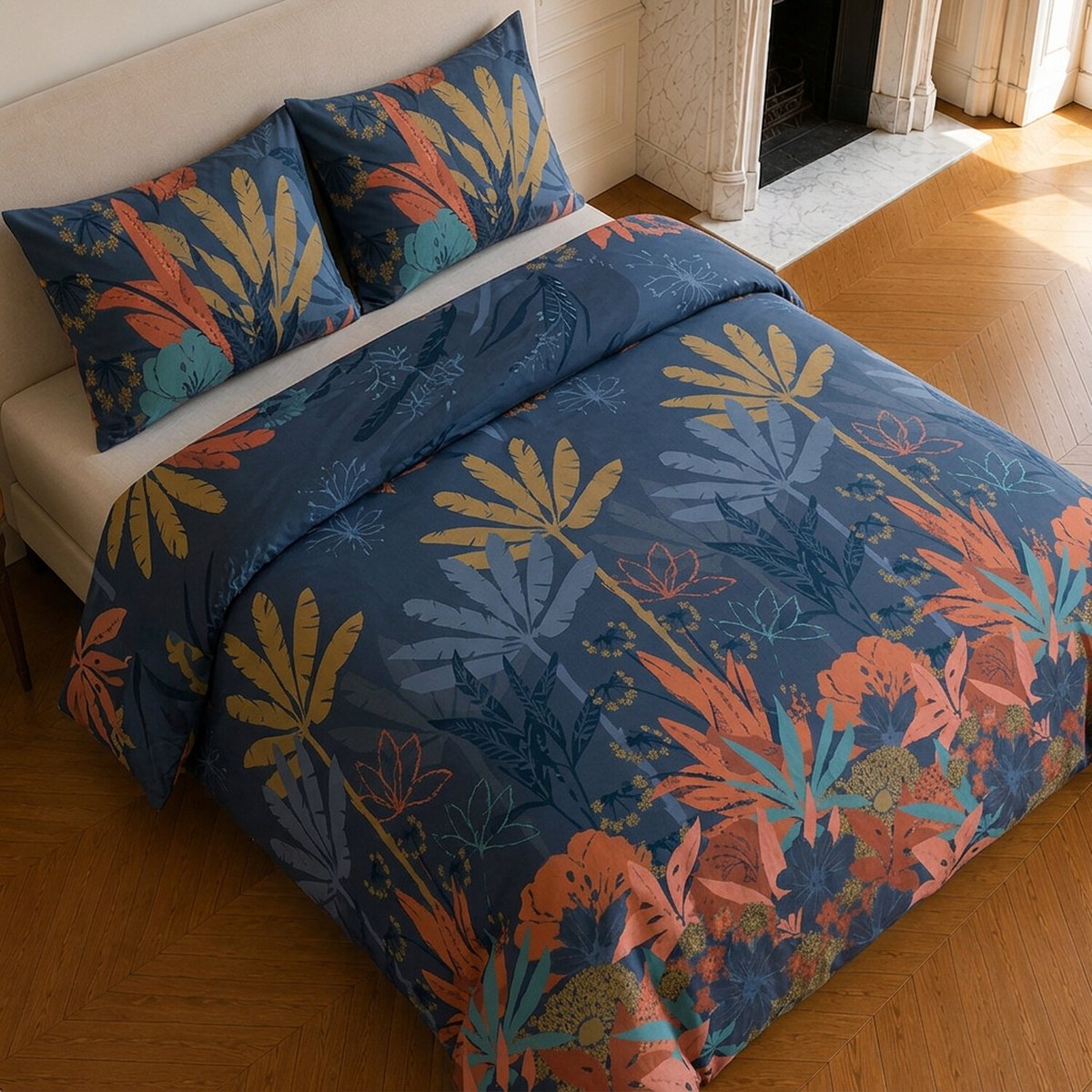 Parure de lit en microfibre motif tropical, FUNNY PALM vert, C DESIGN HOME TEXTILE