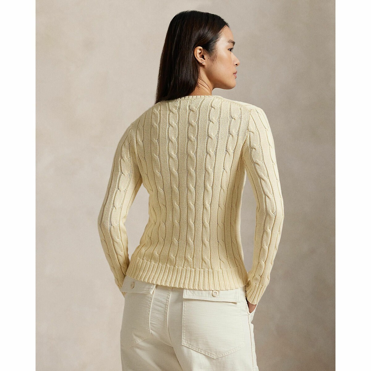 Katoenen kabeltrui met ronde hals creme   , POLO RALPH LAUREN