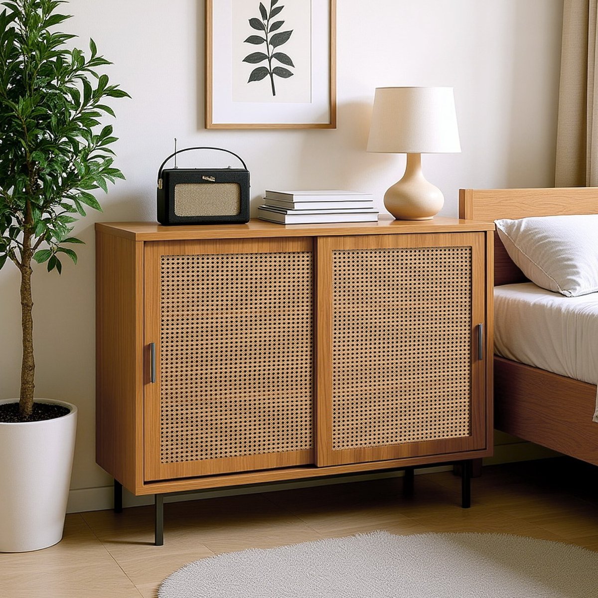 Armoire de rangement avec 2 portes et 4 couches, JORDIH Armoire noyer, MEUBLES COSY