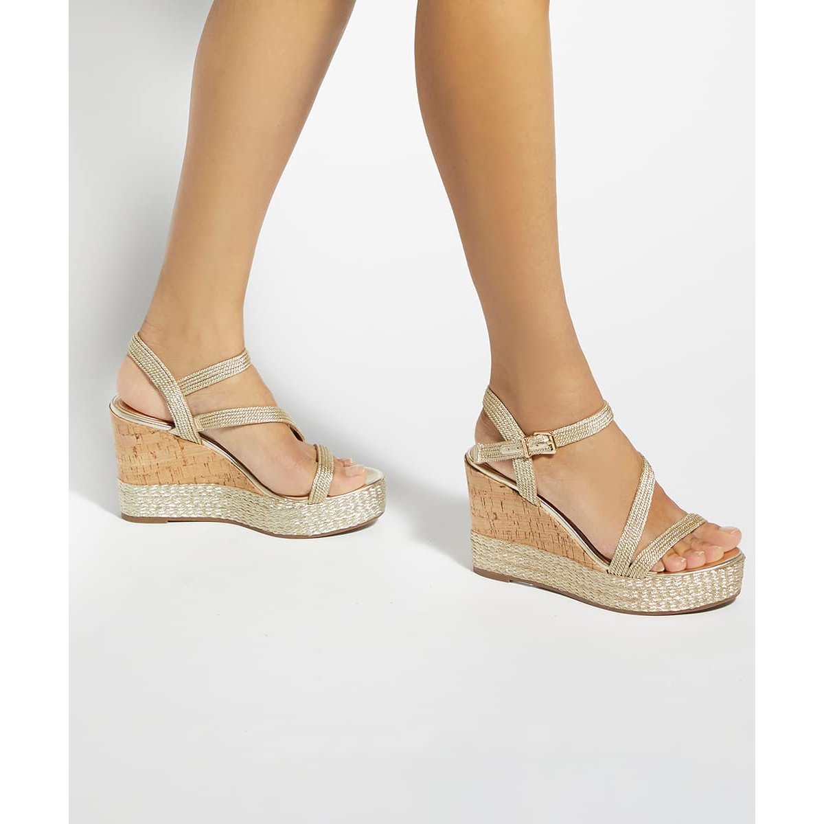 KODAGold Cork Wedge Sandals - gold-metallic fabric, DUNE LONDON