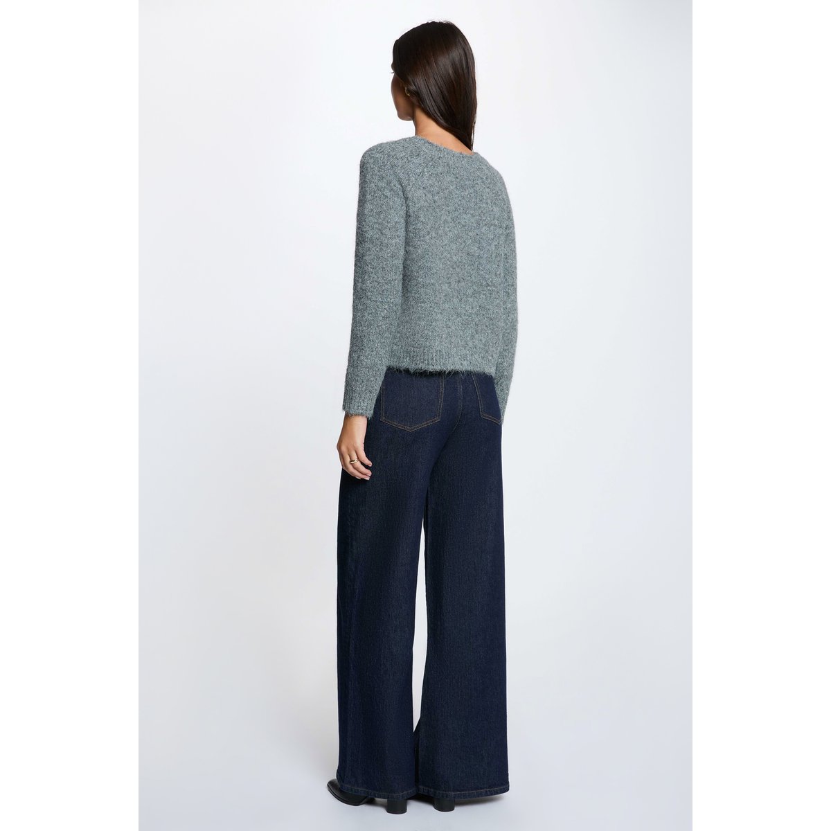 Gilet col rond gris clair, MORGAN