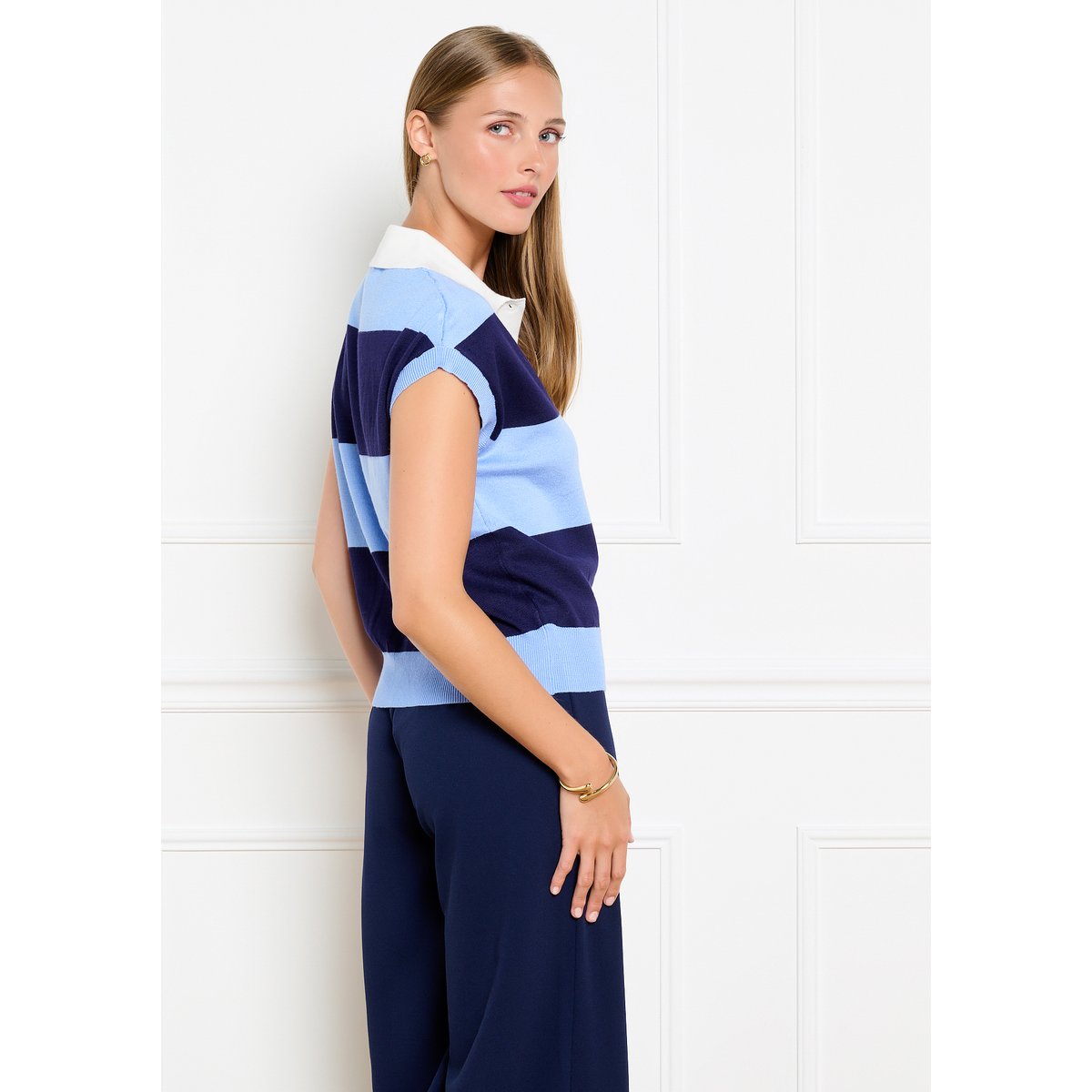 Pull polo à larges rayures bleu marine, LOLALIZA