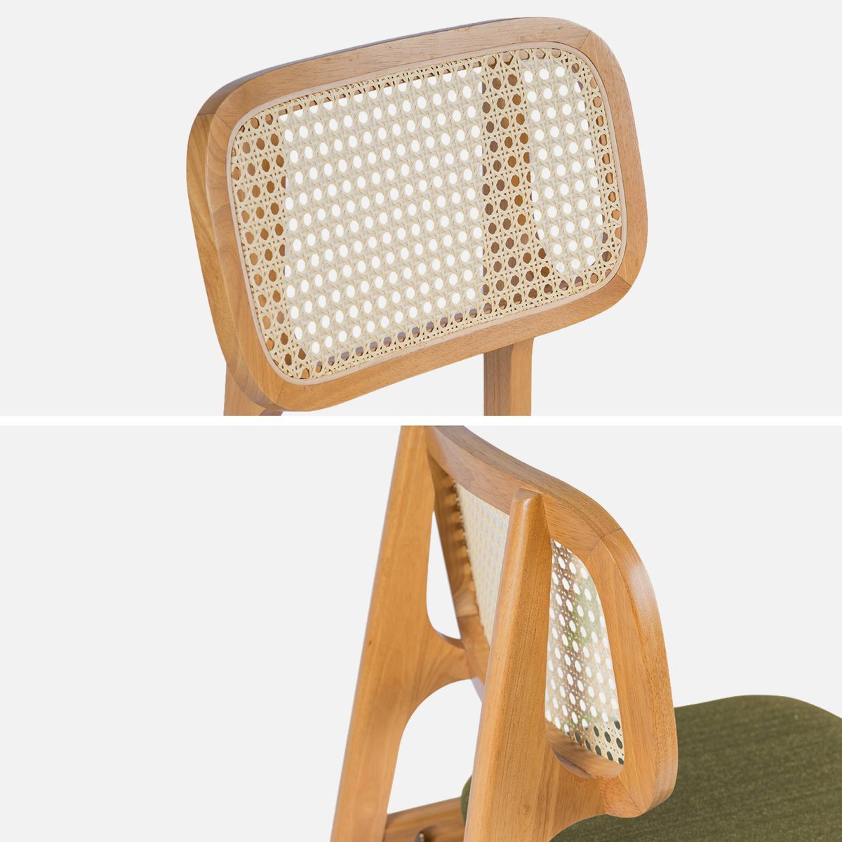 Tabouret de bar bois d'hévéa cannage et tissu 66,5cm (lot de 2) MANI naturel, SWEEEK