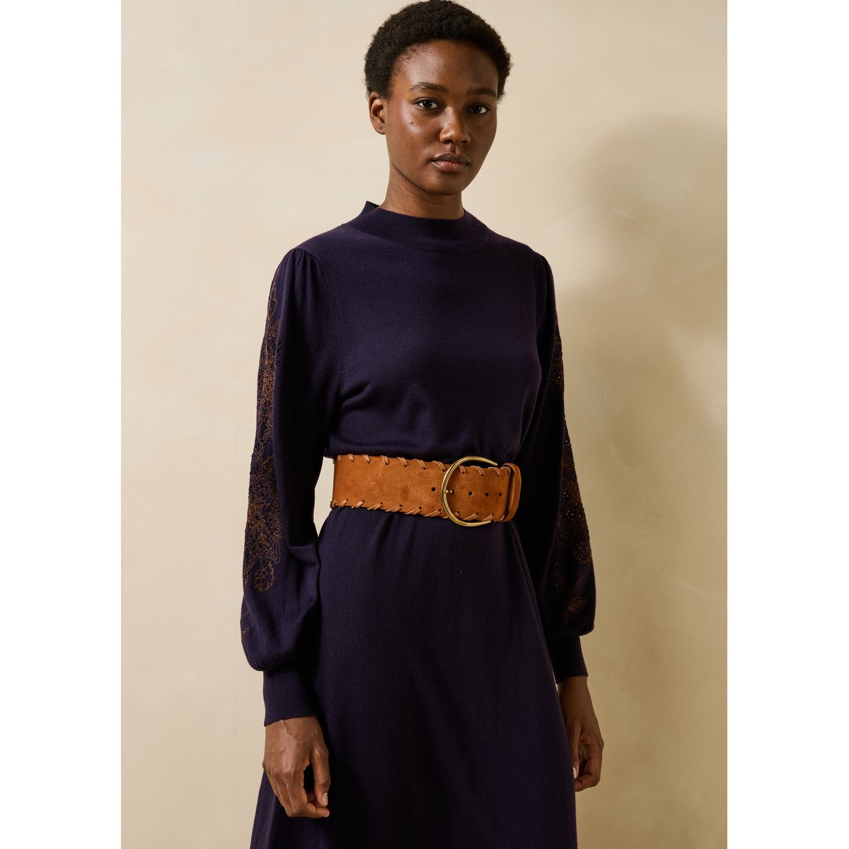 Ceinture large en cuir cognac, LA FEE MARABOUTEE