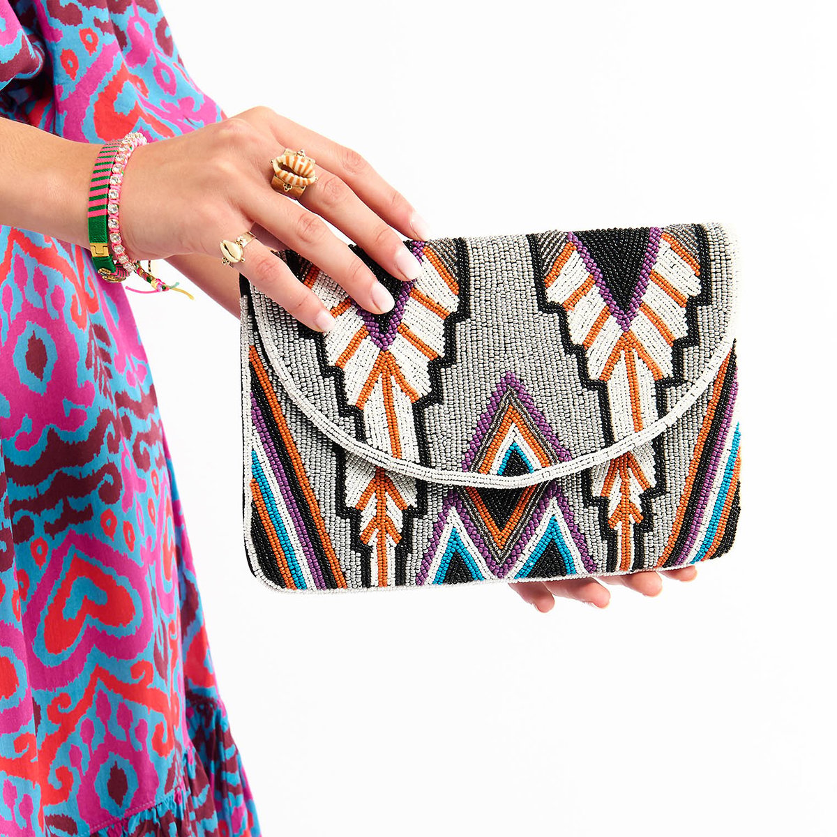 Sac pochette brodé de perles ALDRIC argenté, WILD
