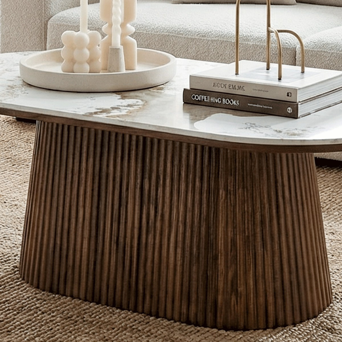 Table basse ovale en céramique - BORNEO marron, MATHI DESIGN
