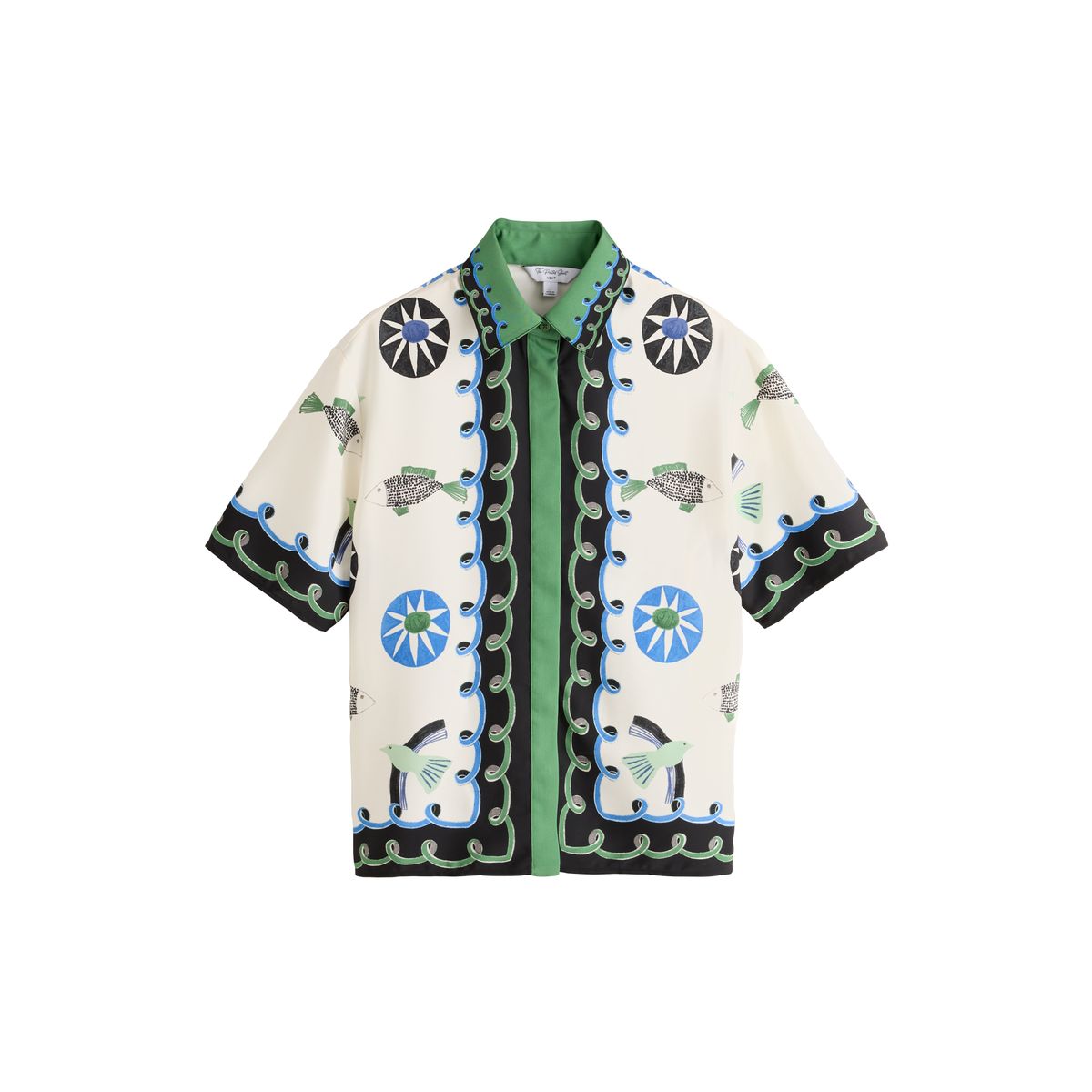 Chemise en sergé de satin à manches courtes bordure abstraite imprimée blanche/bleue/verte, NEXT