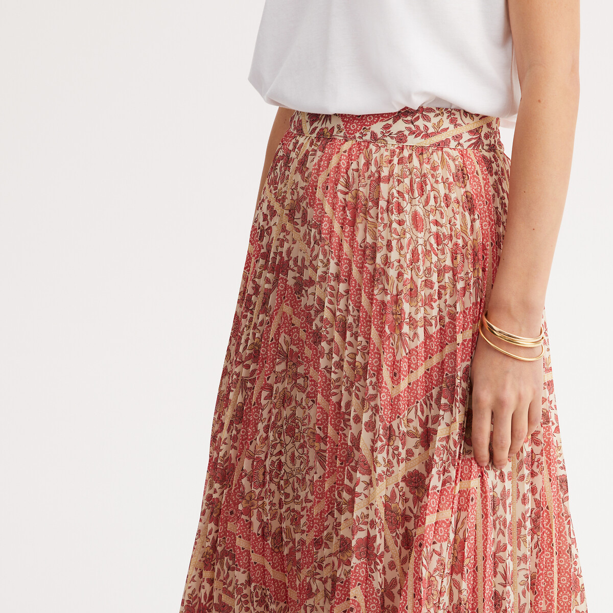 Maxi Pleated Printed Skirt print/pink background, ANNE WEYBURN