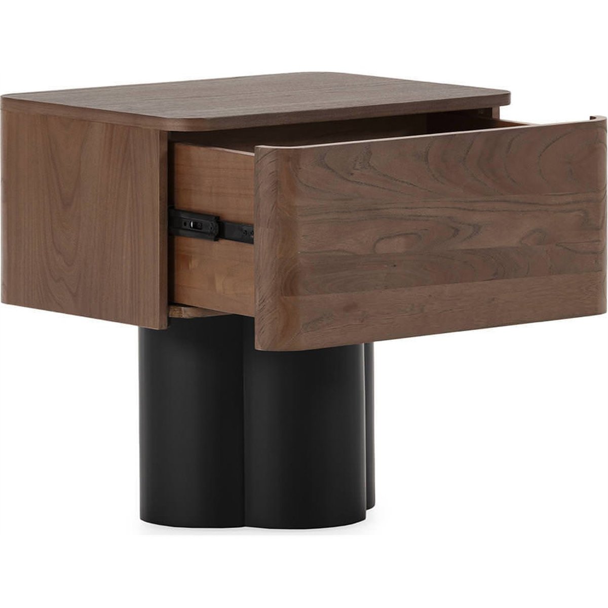 Table de chevet en orme massif noyer et noir mat, RECOLLECTION