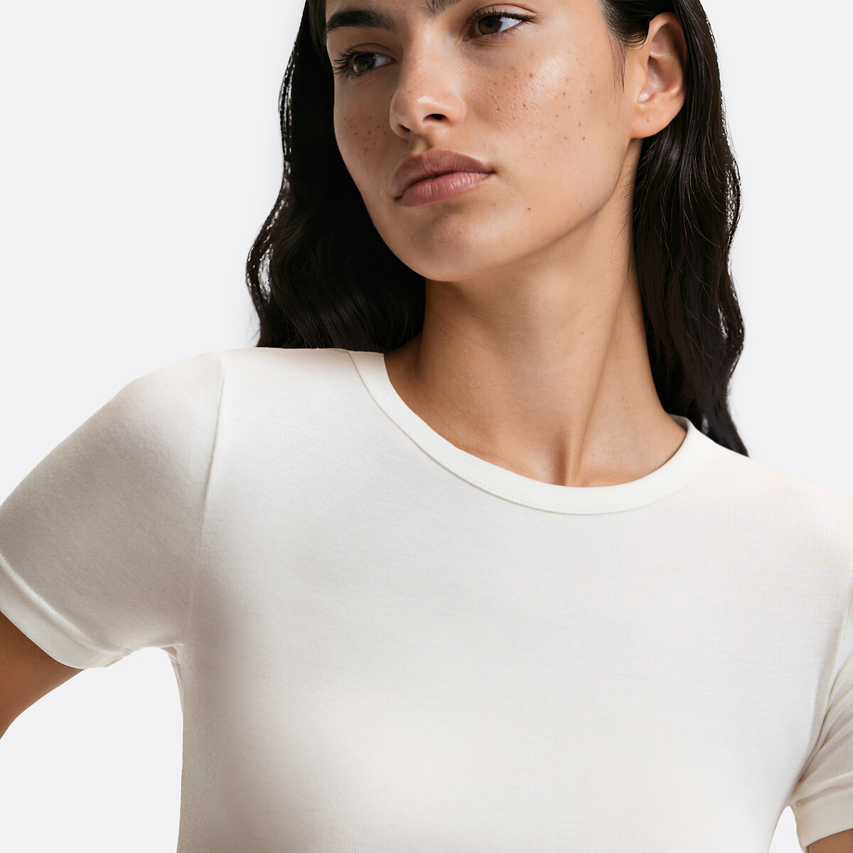 Fitted Crew Neck Short Sleeve T-Shirt white, LA REDOUTE COLLECTIONS