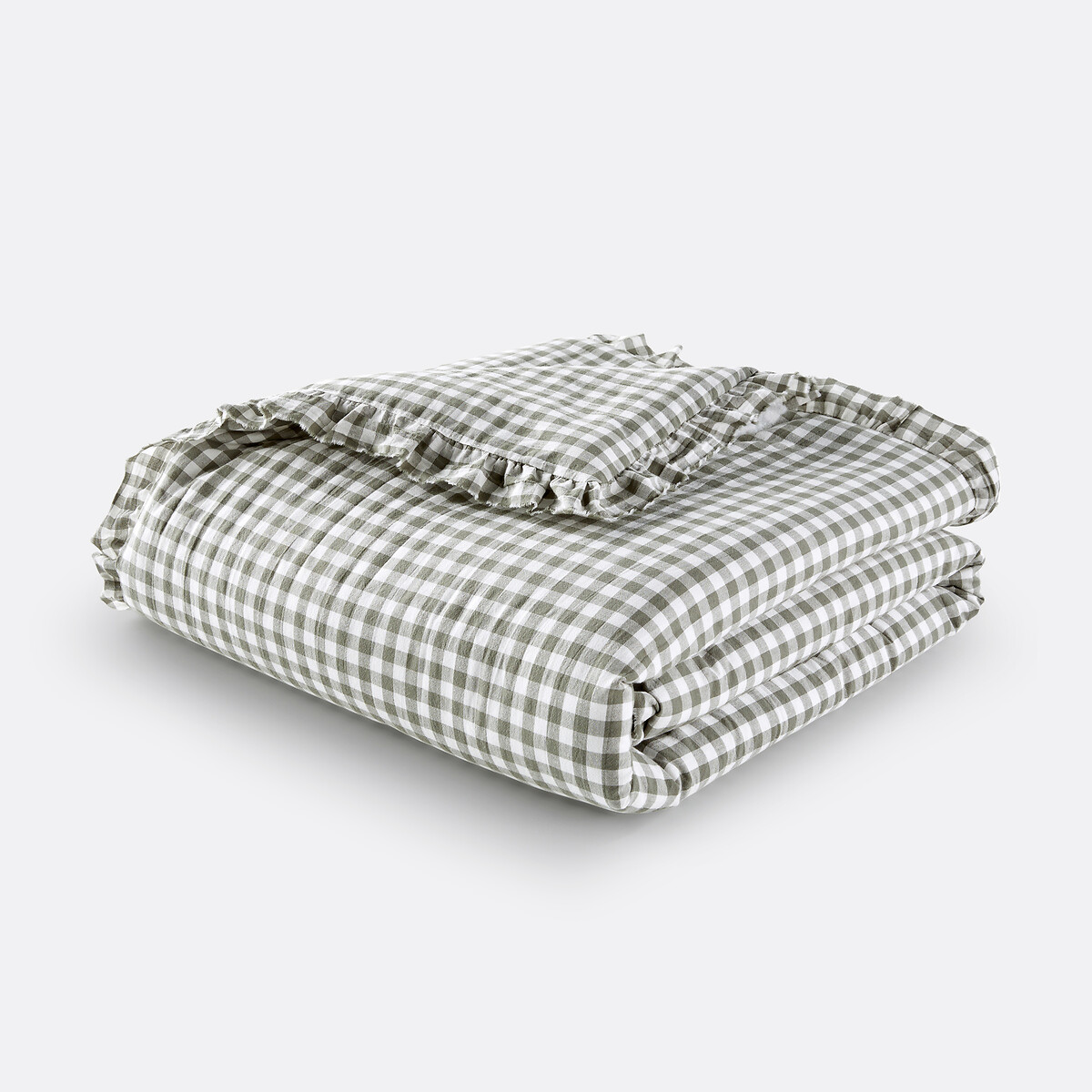Edredon matelassé coton lavé vichy, Georgette vert kaki/blanc, LA REDOUTE INTERIEURS