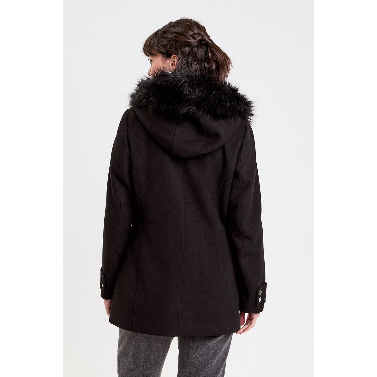 Manteau droit avec capuche noir, CACHE CACHE