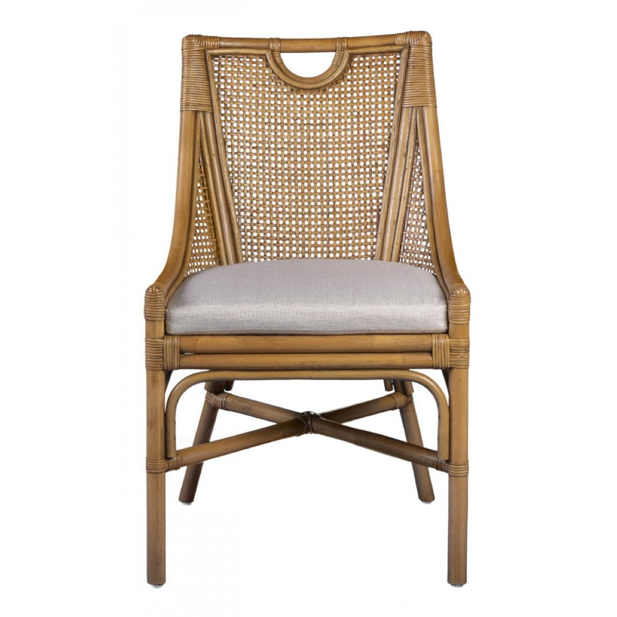 Chaise avec coussin rotin marron, DECORATION D’AUTREFOIS