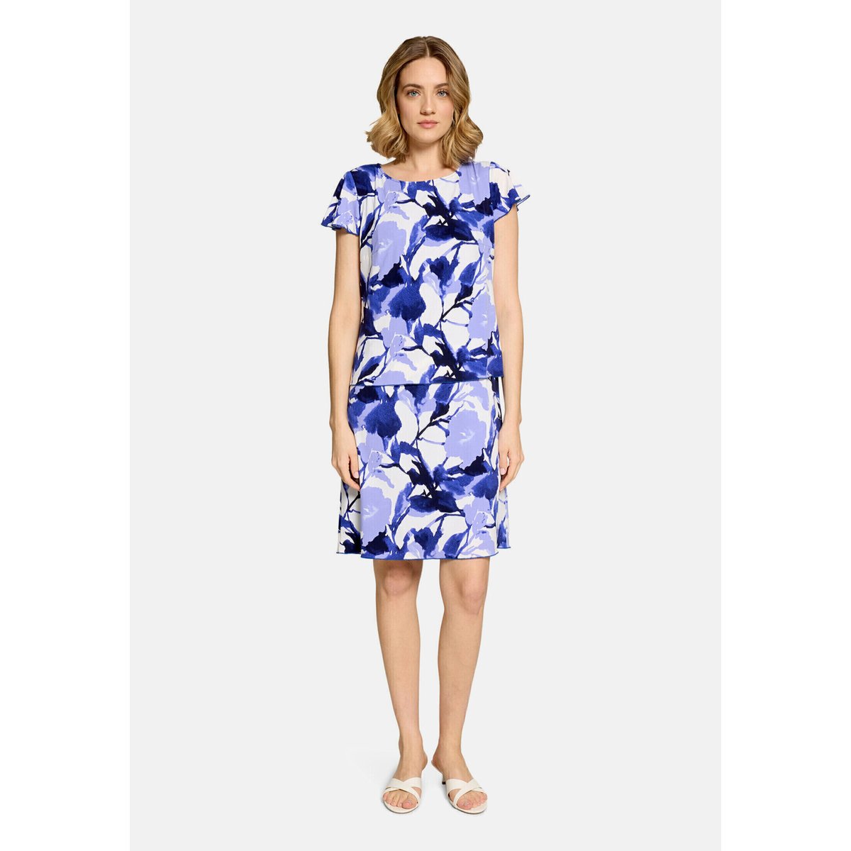 Robe à volants manches courtes blanc/bleu, BETTY BARCLAY