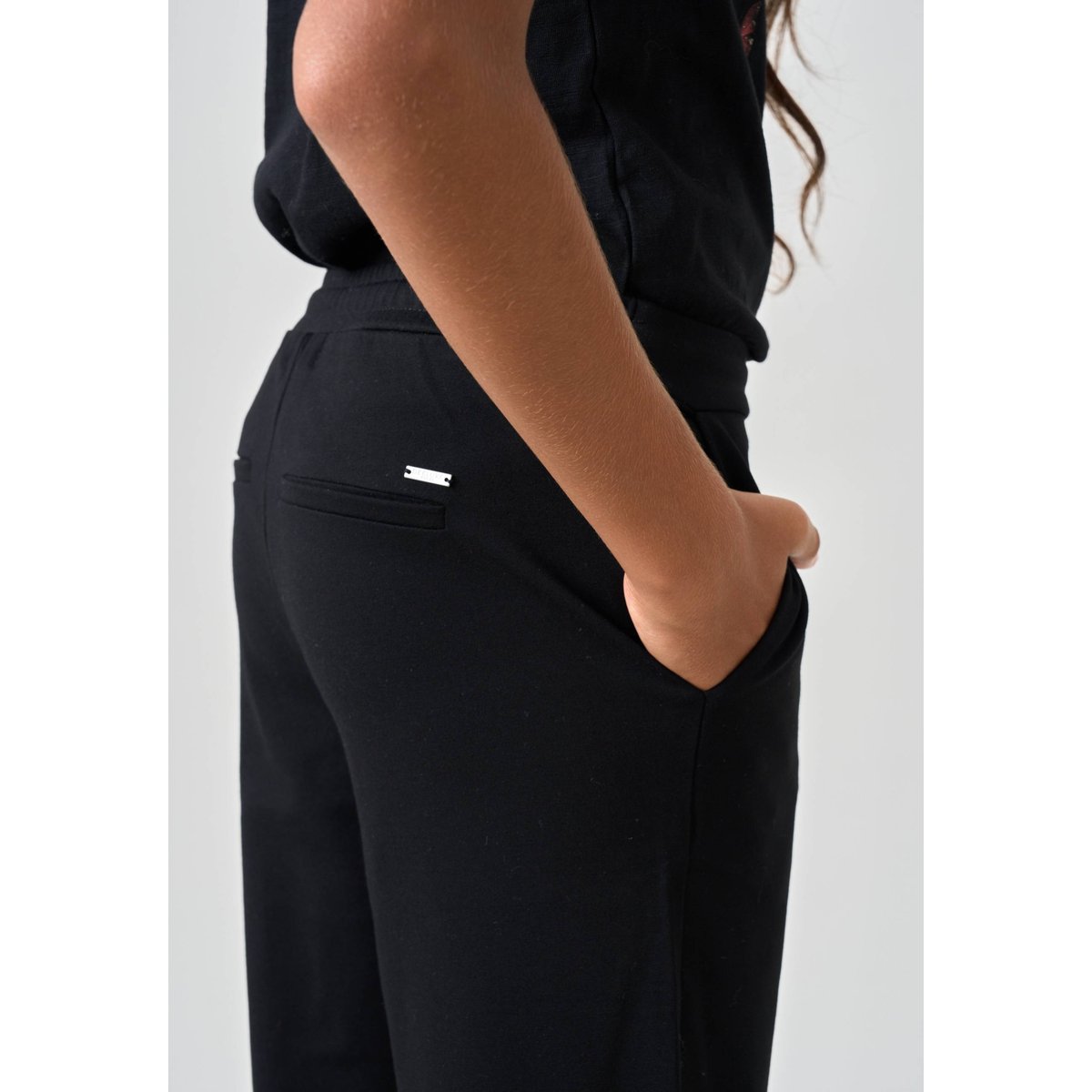 Pantalon large fille en maille interlock NOA black, DEELUXE