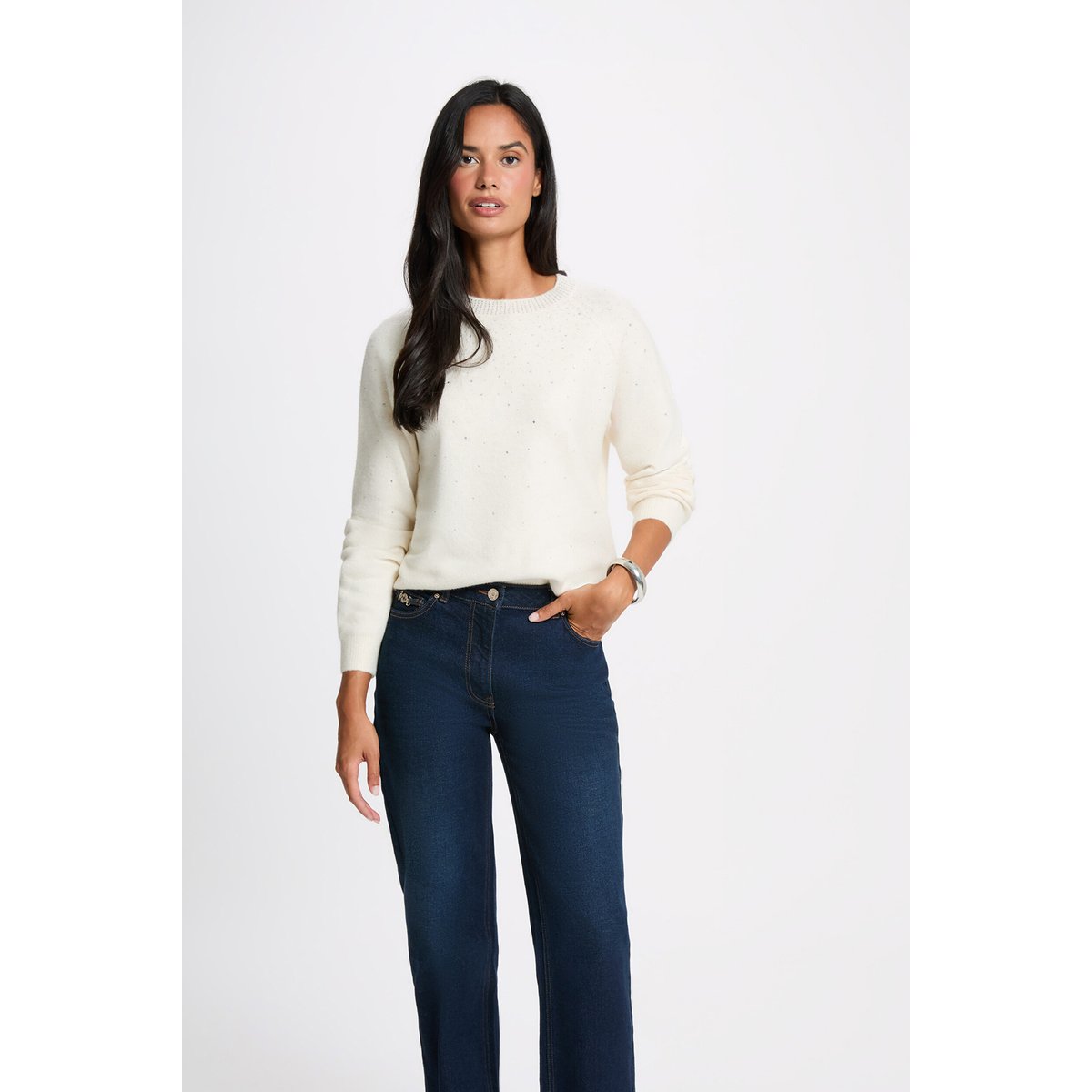 Pull ajusté strass ivoire, MORGAN