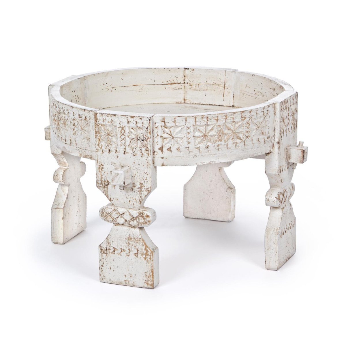 Table basse ronde en bois sculpté - AMAYA blanc, MATHI DESIGN