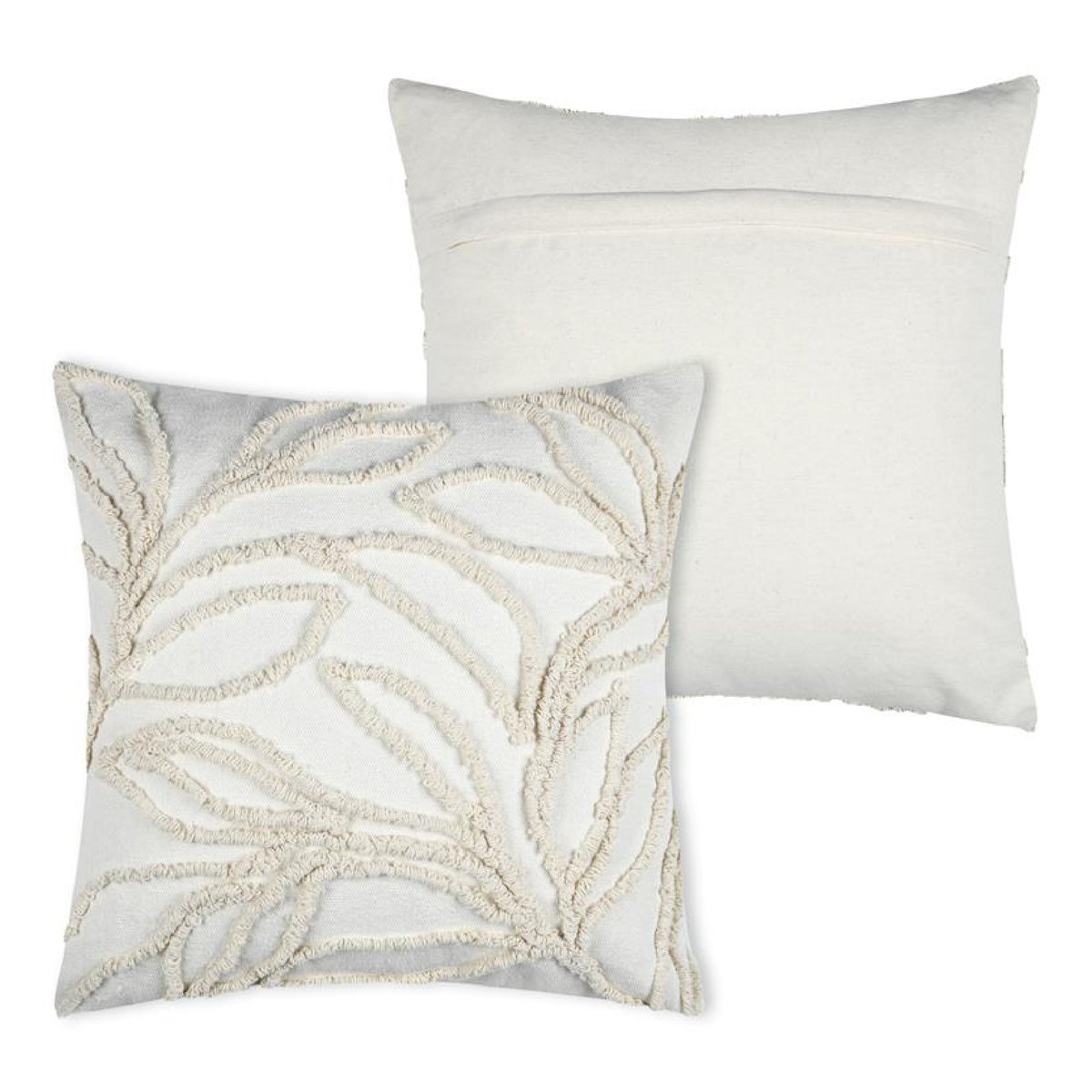 Coussin carré - Effet matière brodé de feuilles naturel, LOVELY CASA