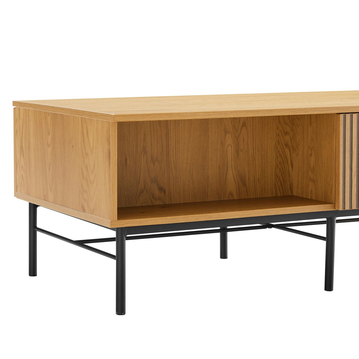 Table basse 2 tiroirs décor effet bois rainuré noir/naturel OLETTA bois naturel, PIER IMPORT