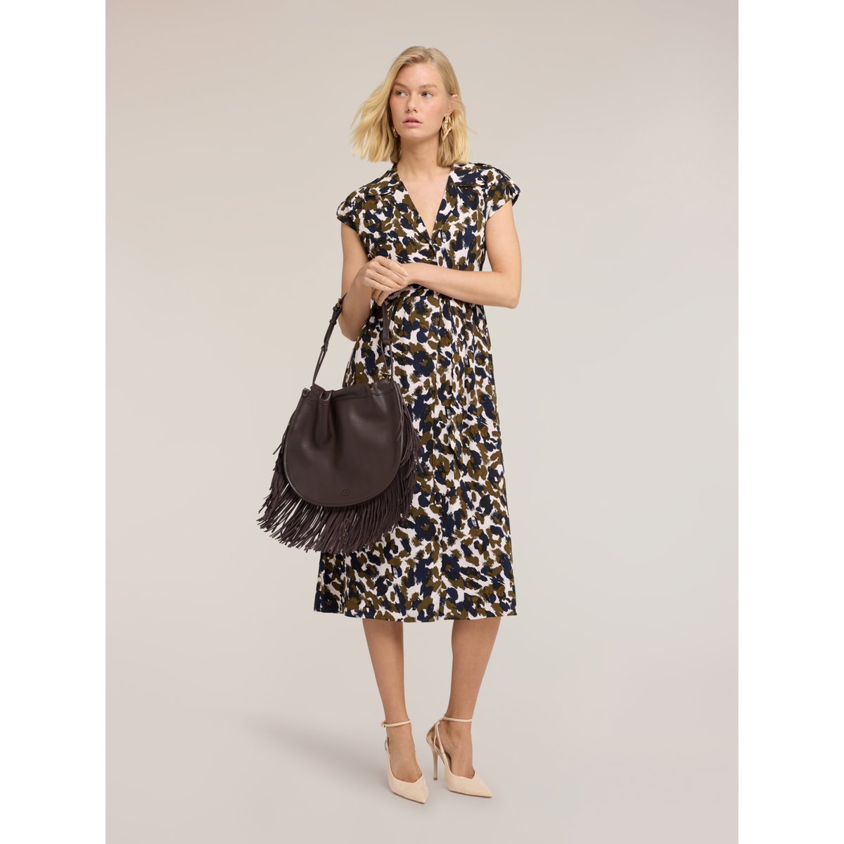 Robe chemisier imprimée verde militare, MOTIVI