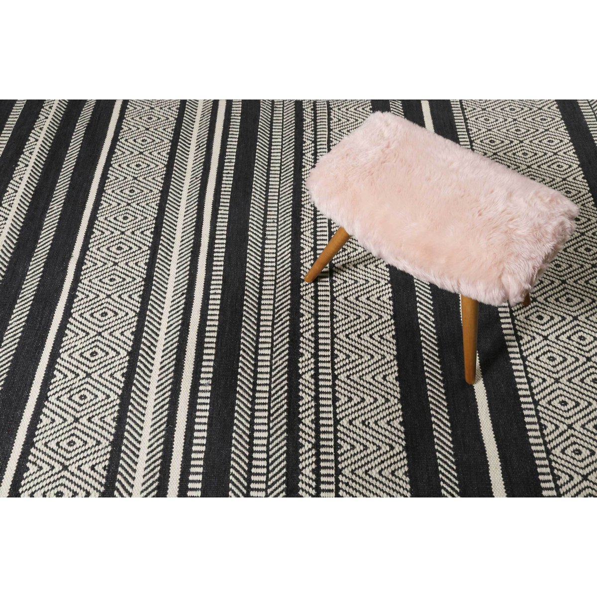 Tapis salon fait main pure laine , HUDSON KELIM noir/beige, ESPRIT