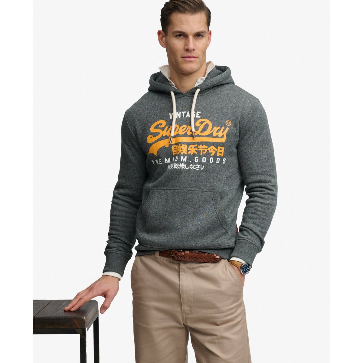 Sweat à capuche Vintage Logo Duo gris asphalte poussière, SUPERDRY