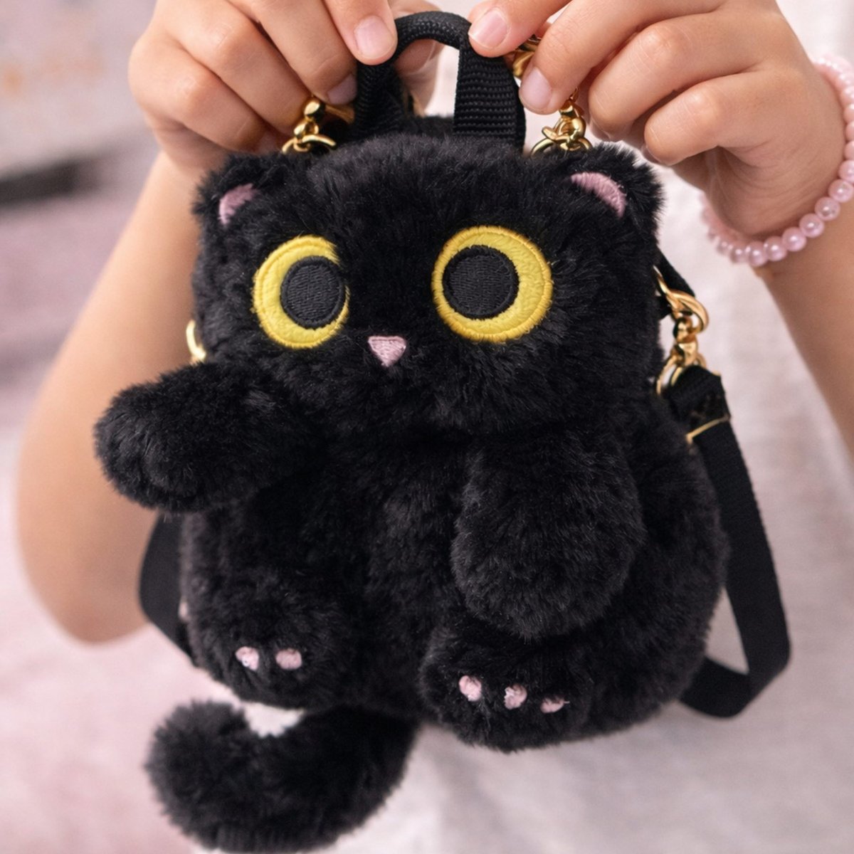 Mini sac à dos portefeuille enfant chat peluche noir, GREAT PRETENDERS