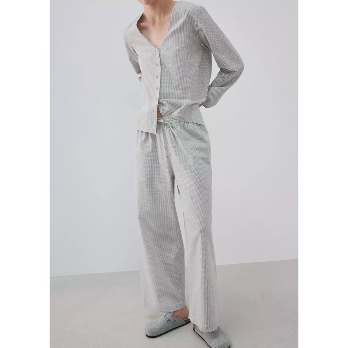 Pyjama deux pièces vichy gris, MANGO