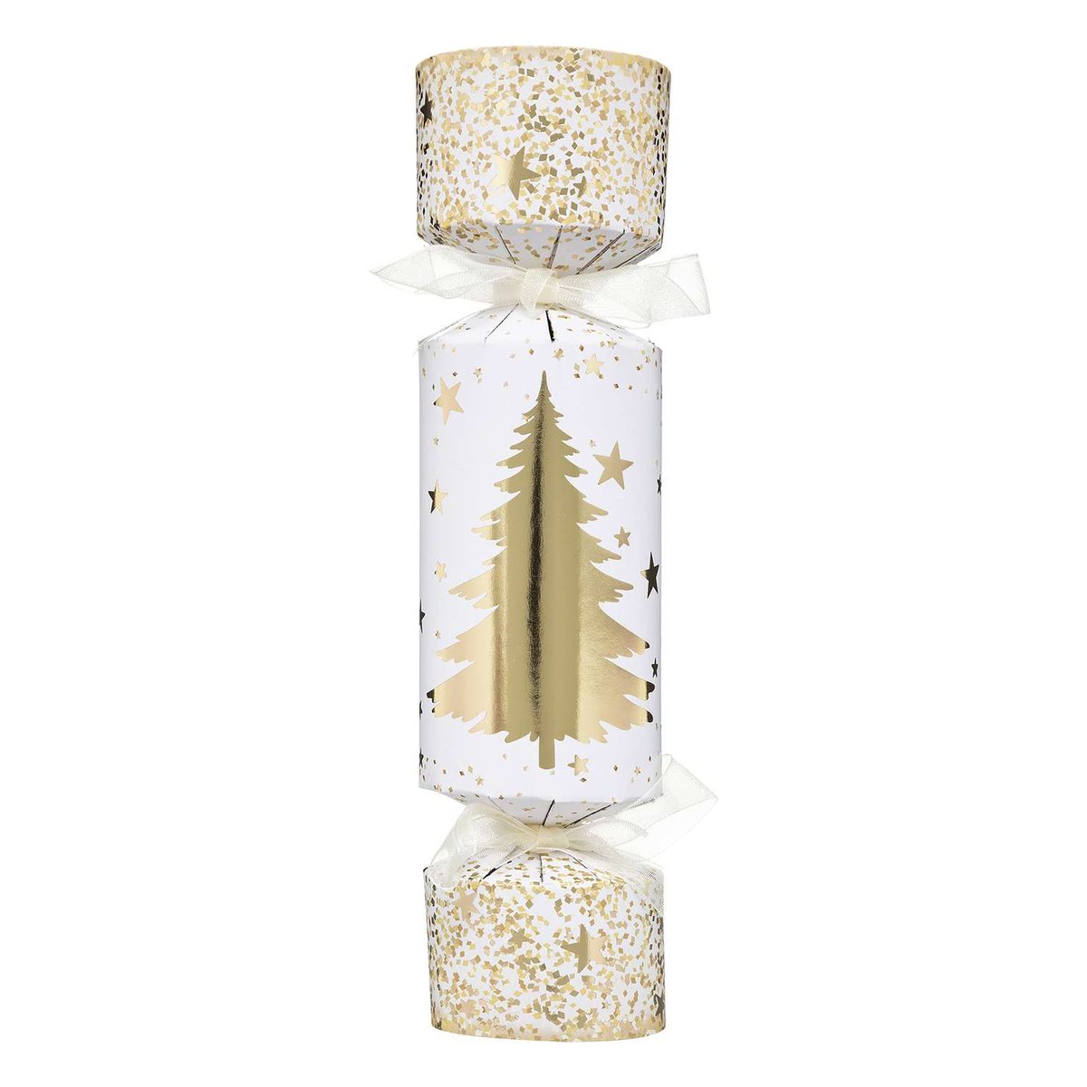 Lot de 6 crackers imprimés sapin de Noël blanc, ATMOSPHERA