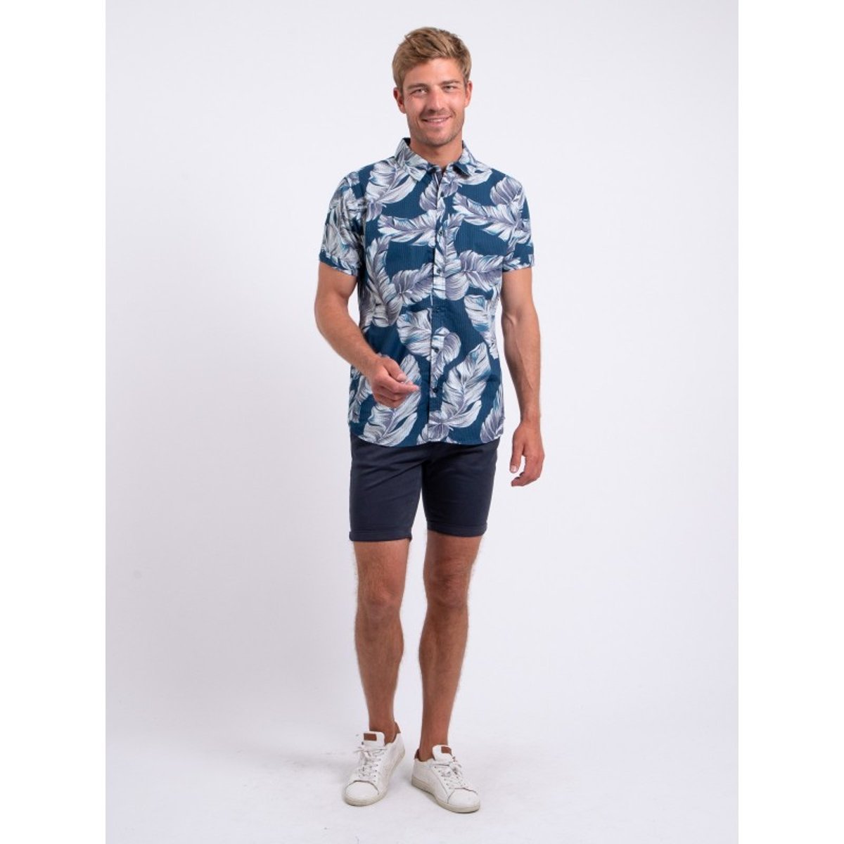 Chemise Manches Courtes Pur Coton Motifs Detat bleu, RITCHIE