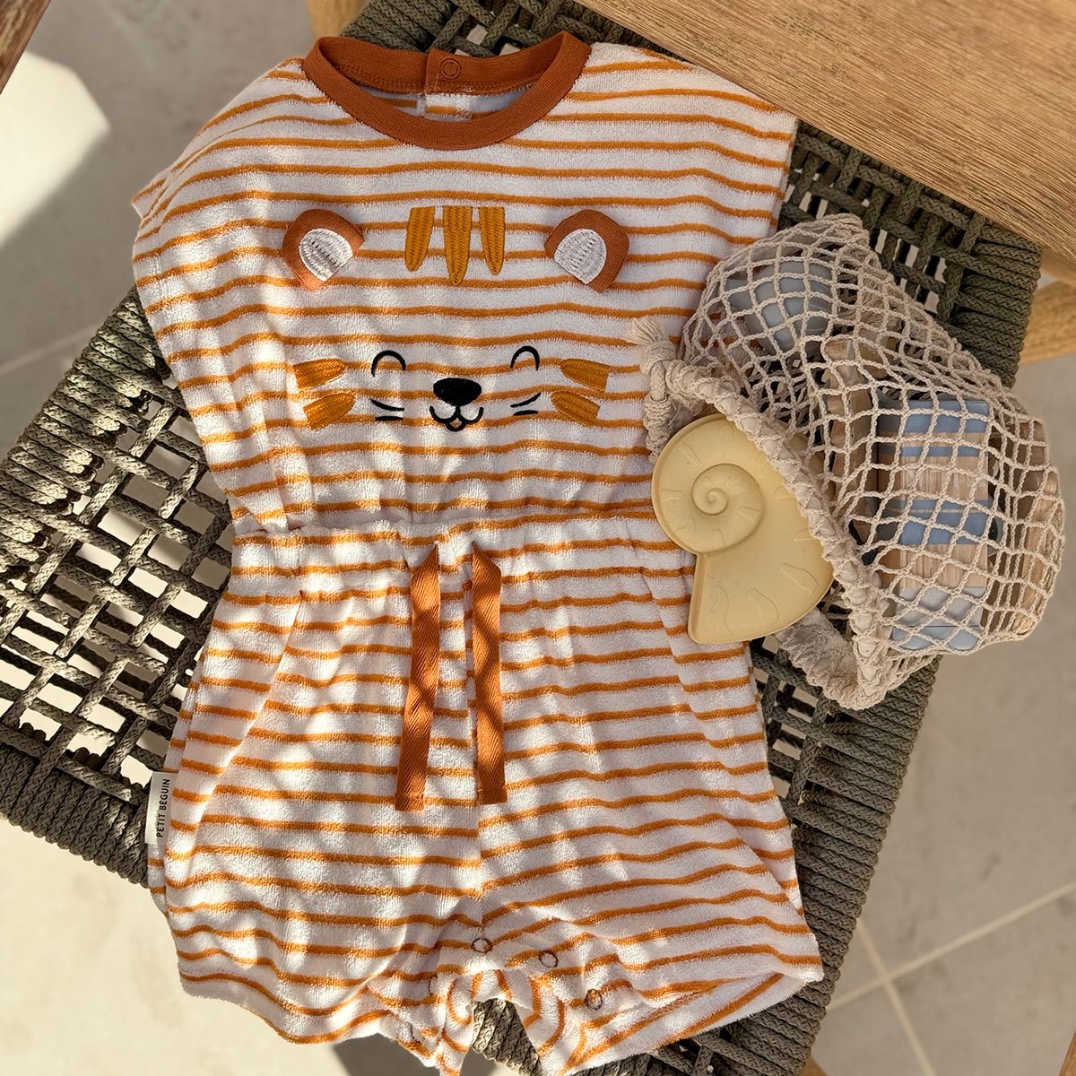 Combishort bébé en éponge Mio orange, PETIT BEGUIN