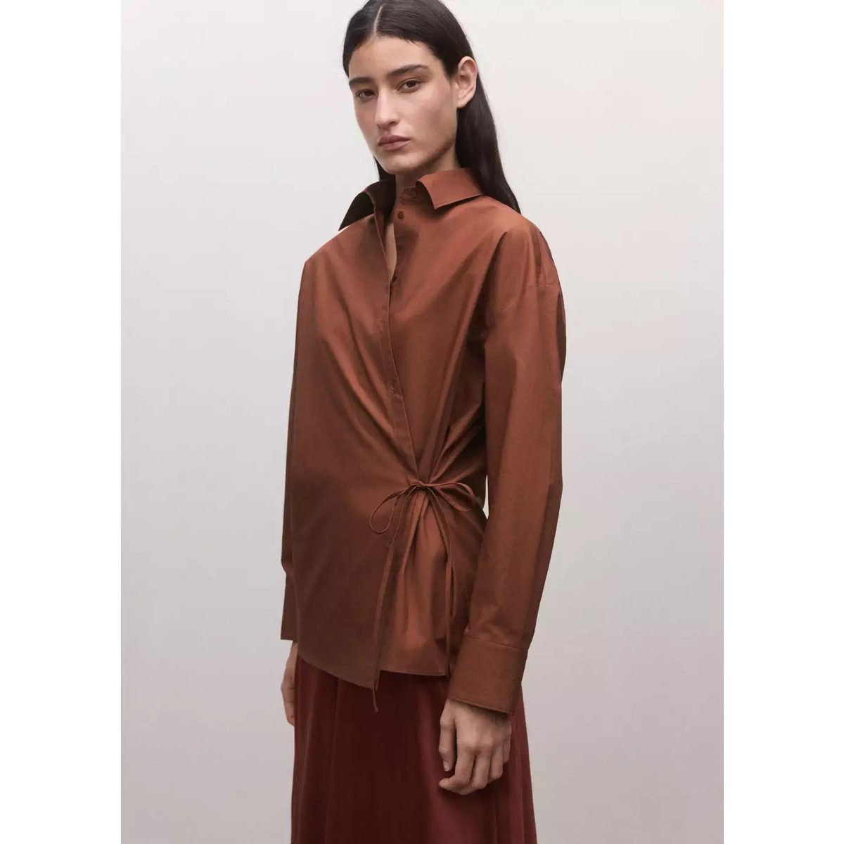 Chemise coton cache-cœur rouge-orangé, MANGO