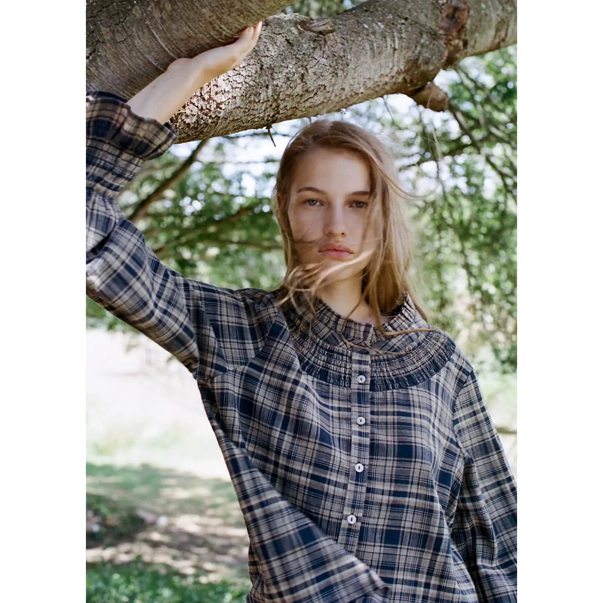 Chemise 100% coton à carreaux bleu indigo, MANGO TEEN