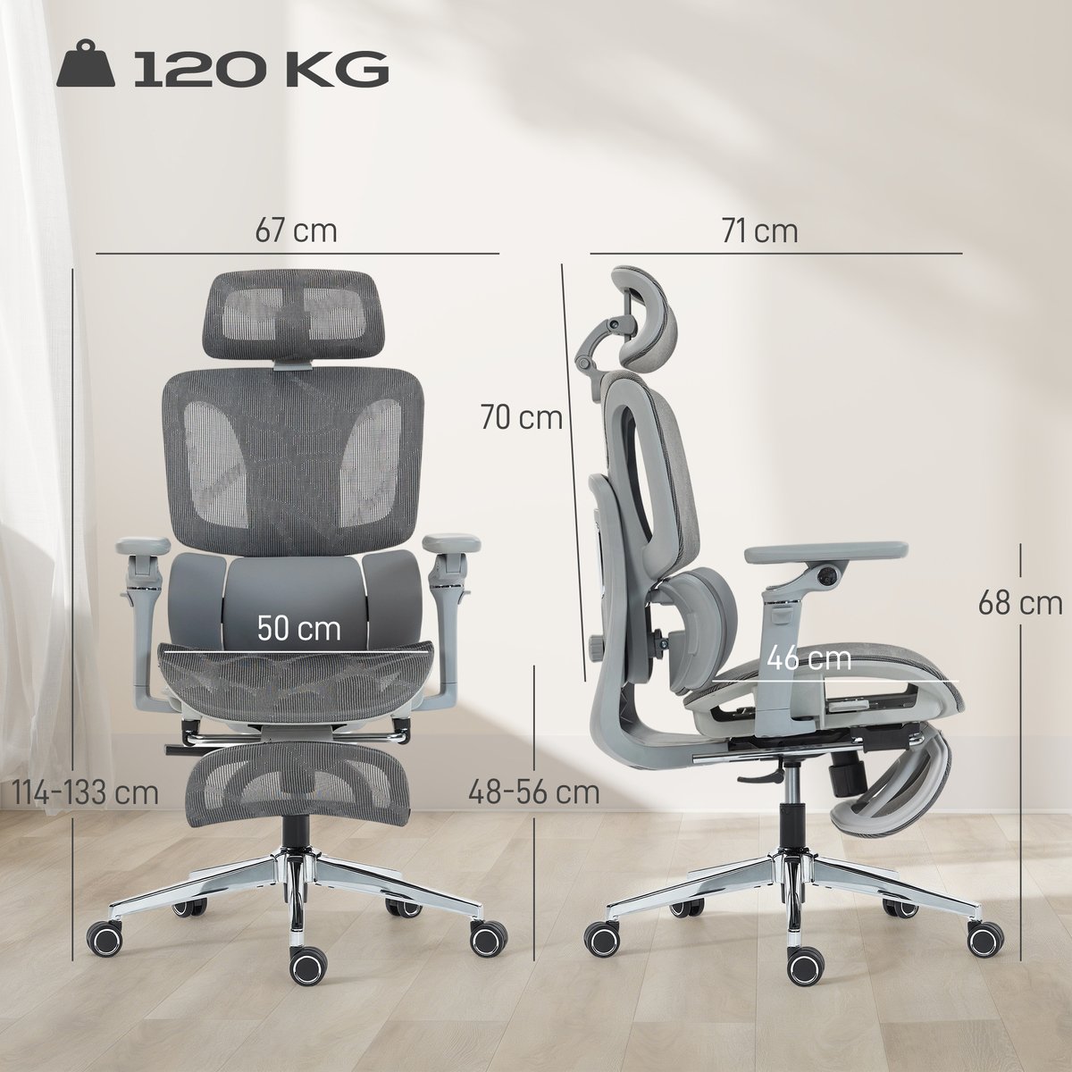 Chaise de bureau Maille (100% polyester) Gris gris, HOMCOM