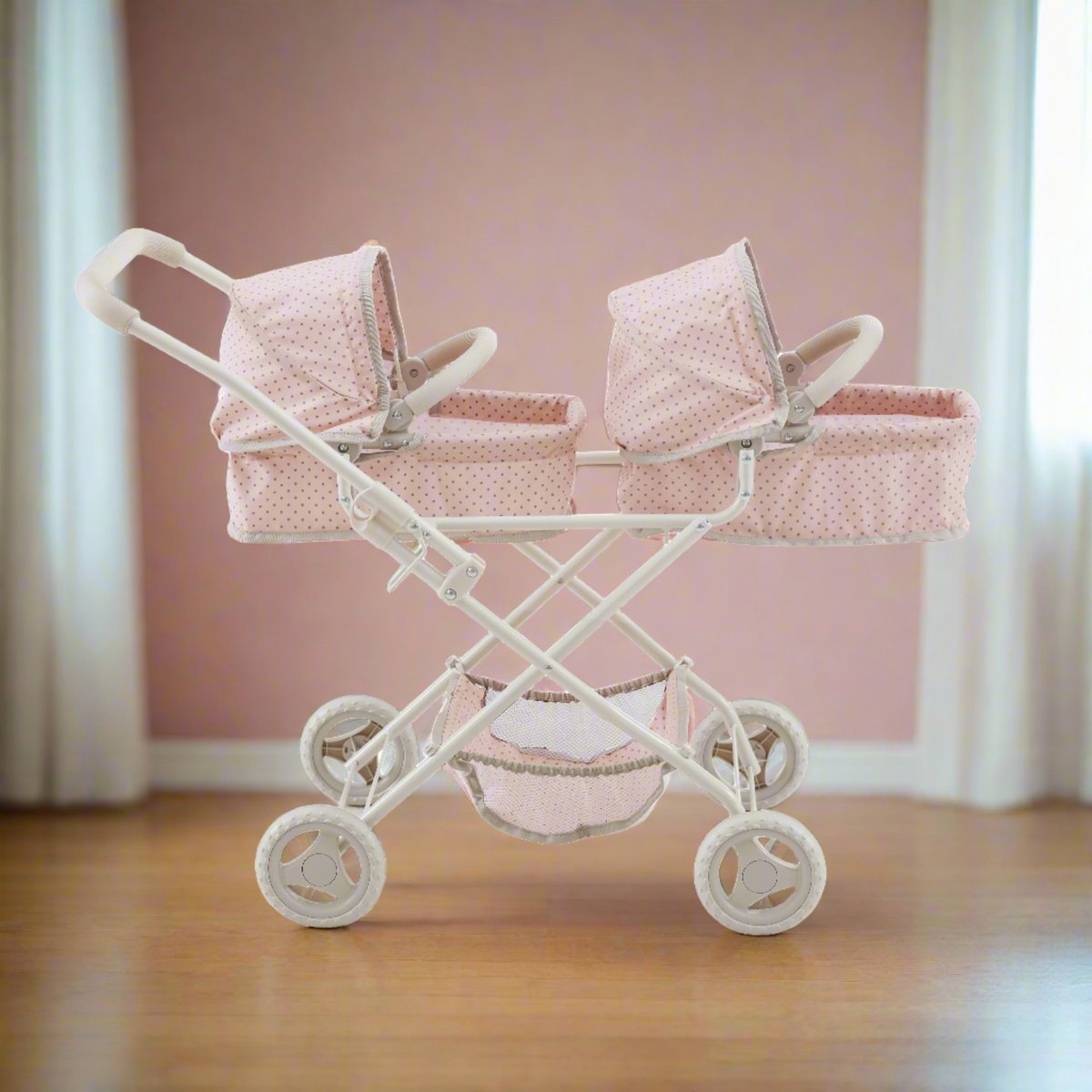 Poussette double poupée 2-en-1, Rose rose, TEAMSON KIDS