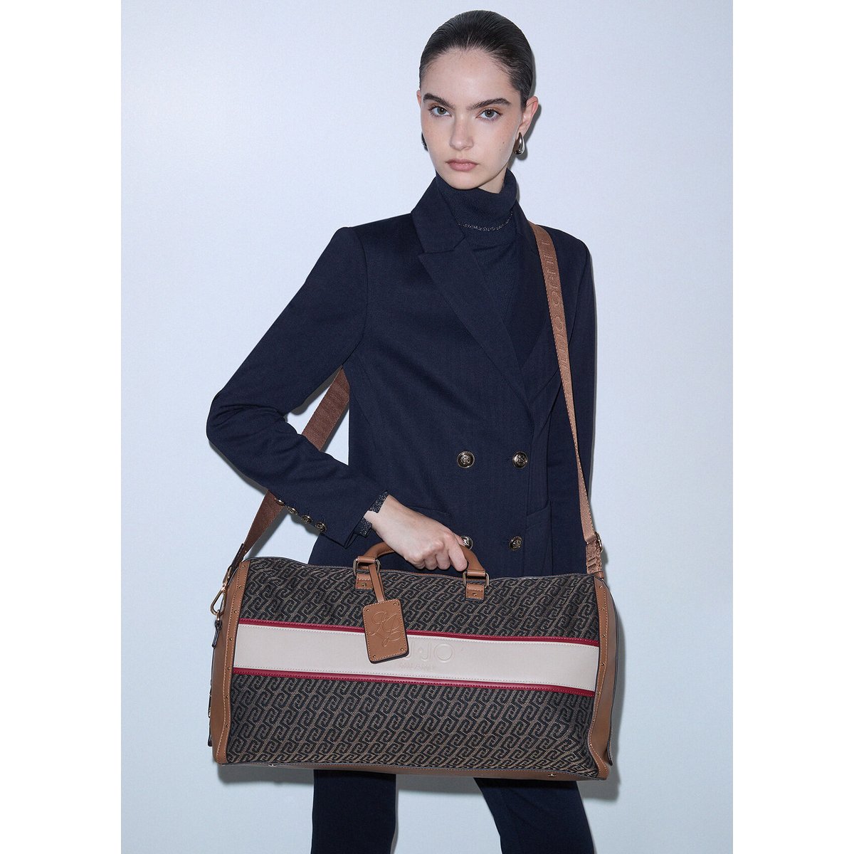 Sac de voyage en jacquard marron foncé, LIU JO