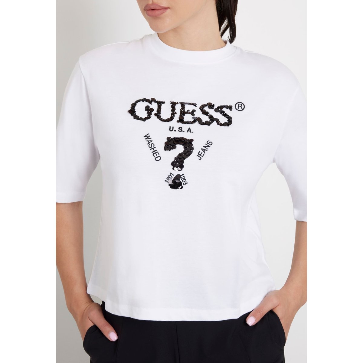 T-Shirt Boxy À Logo blanc, GUESS