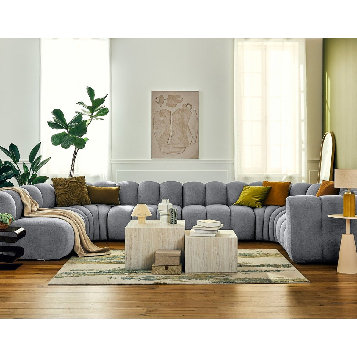 Canapé Panoramique 7 places - DEBBIE gris, BEST MOBILIER