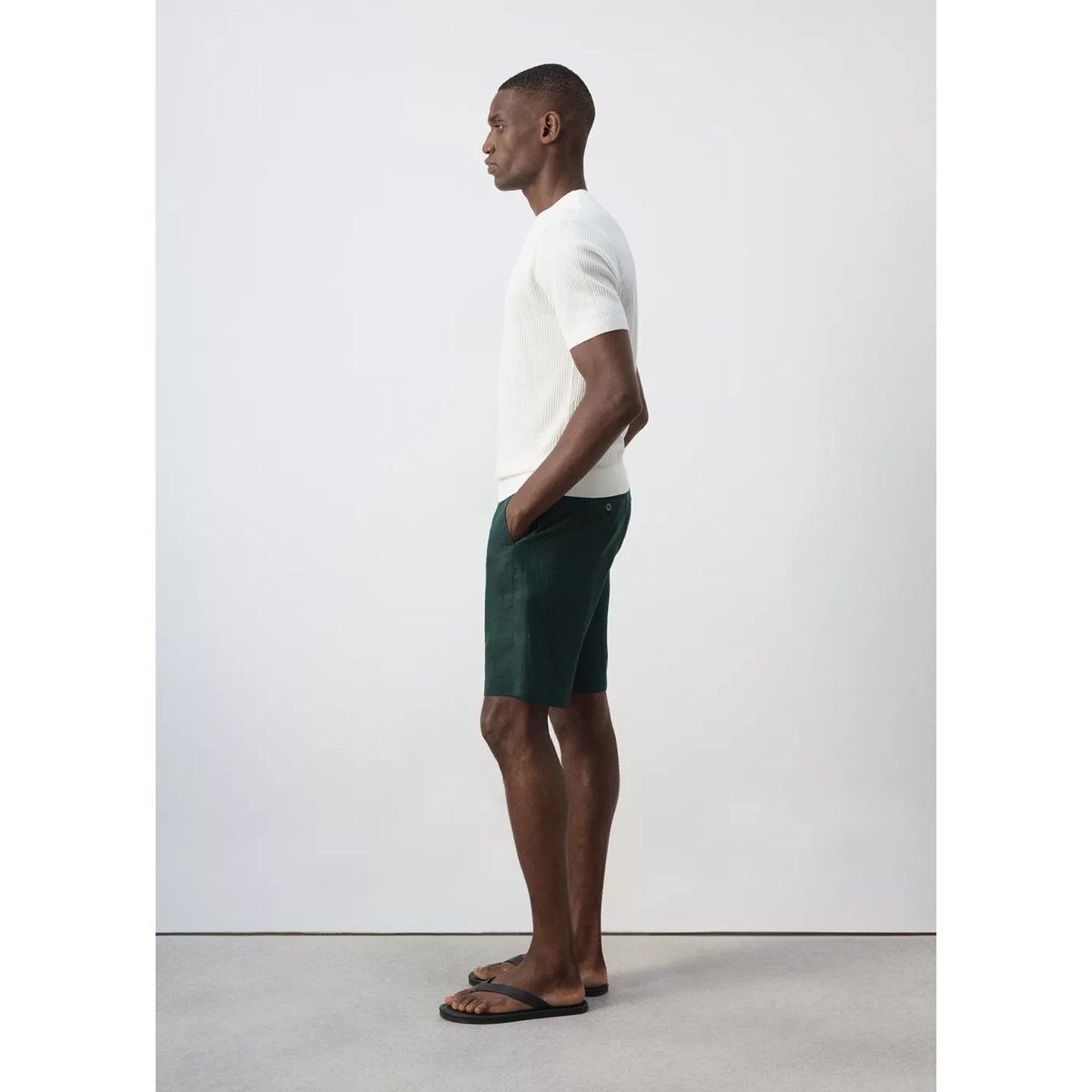 Bermuda regular-fit 100 % lin vert foncé, MANGO MAN