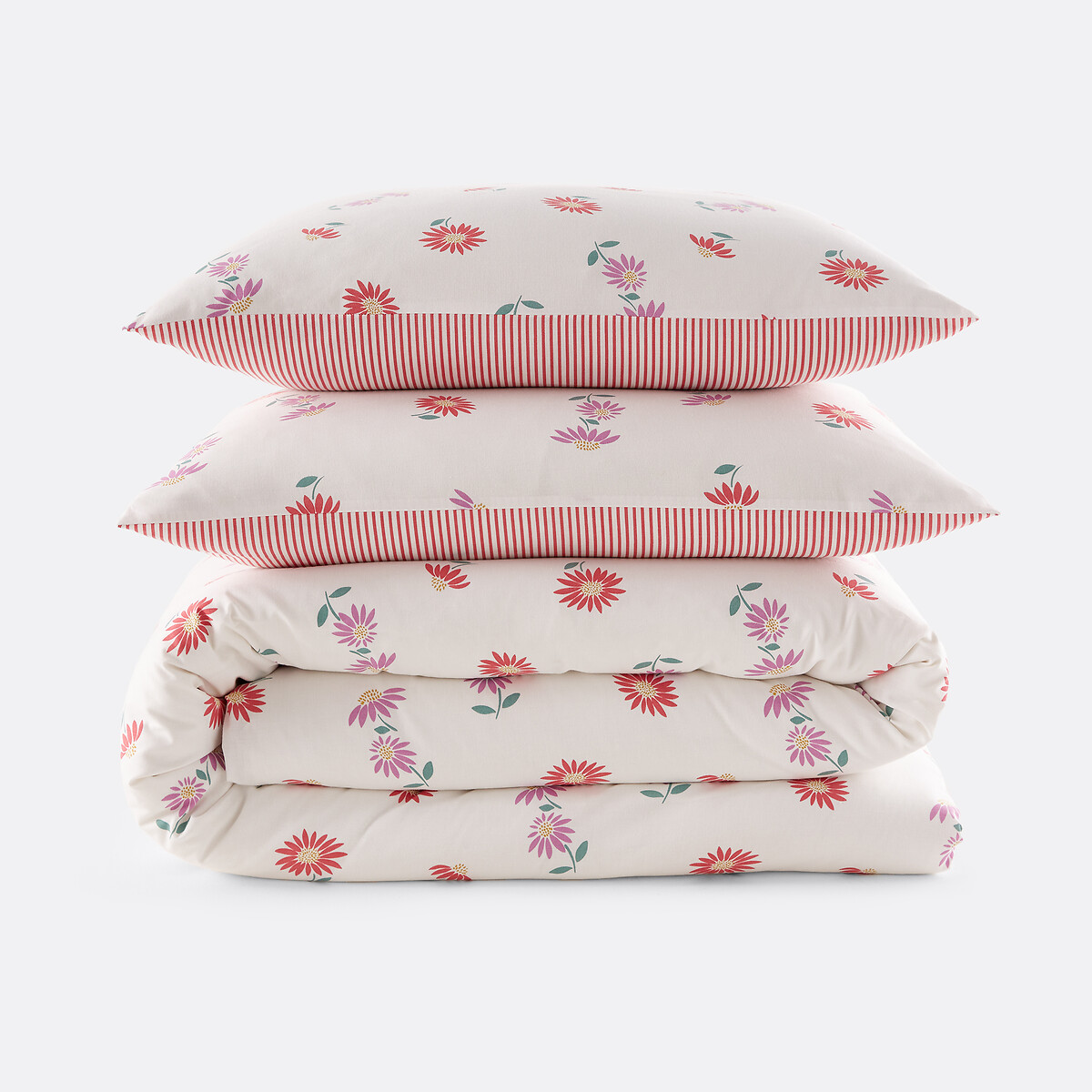 Danya 30% Recycled Cotton Duvet Cover Set with Rectangular Pillowcase floral print/striped, LA REDOUTE INTERIEURS