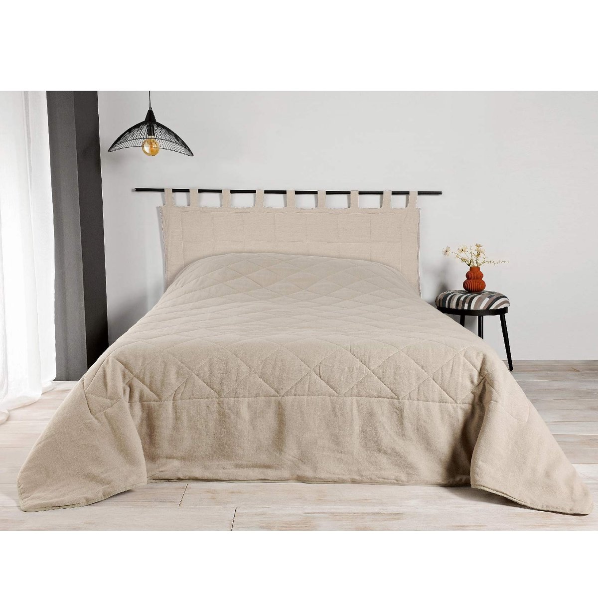 Jeté de lit en 100% lin beige foncé, LINDER