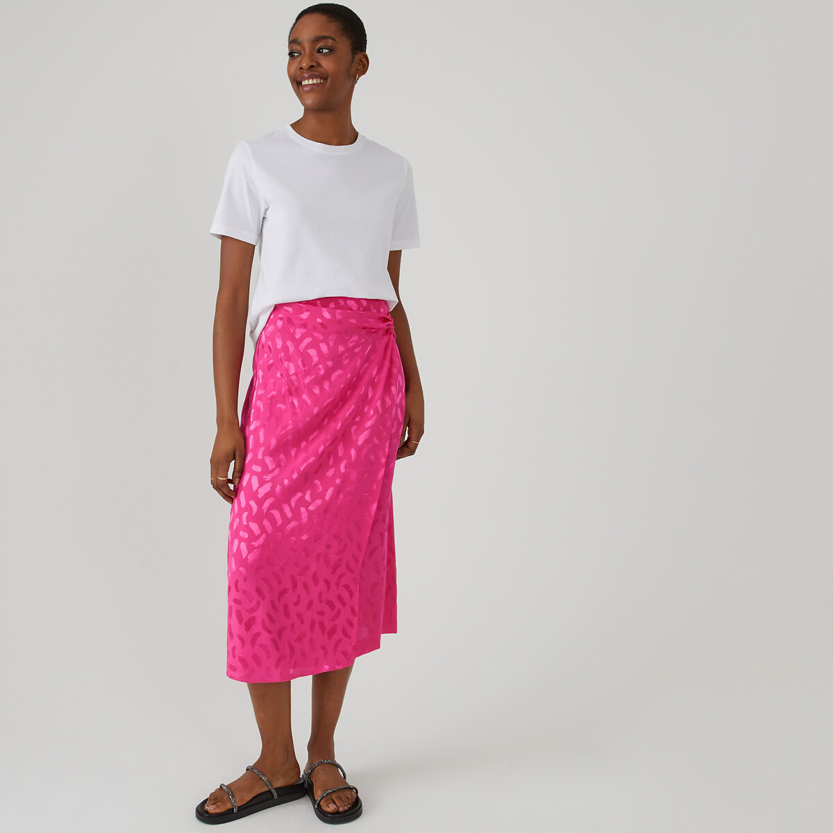 T-shirt col rond, manches courtes blanc, LA REDOUTE COLLECTIONS
